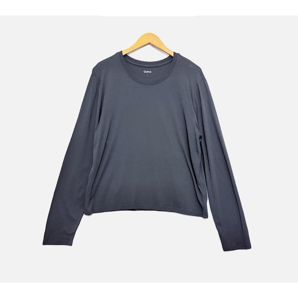 Quince T-Shirt Large Gray Cotton Modal Relaxed Long Sleeve Crewneck Casual Top